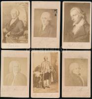 Neves történelmi személyiségeket ábrázoló keményhátú portrék, fénynyomatok (művészeti alkotások nyomán), 14 db, 10,5×6,5 cm