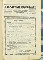 1928-1929 A Magyar Detektív folyóirat több száma egybekötve, fekete-fehér képekkel illusztrálva, kopott, kissé sérült félbőr-kötésben, helyenként sérült, foltos lapokkal