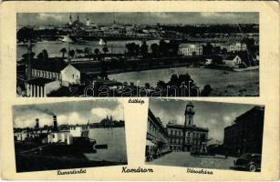 1944 Komárom, Komárno; látkép, Duna részlet, Városháza / general view, Danube river, town hall, automobile (EB)