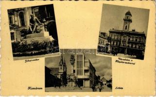 1941 Komárom, Komárno; Jókai szobor, Városháza, Klapka szobor, látkép / statues, town hall (EK)