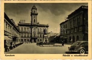 1942 Komárom, Komárno; Városháza, Klapka szobor, automobil / town hall, statue, automobile (Rb)