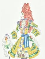 Jelzés nélkül, feltehetően a XX. sz. második felében működött magyar művész: Jelmezterv (férfi). Akv...