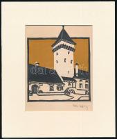 Kós Károly (1883-1977): Utcarészlet. Linómetszet, papír, utólagos jelzéssel, paszpartuban, 15×11 cm