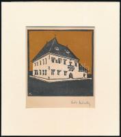 Kós Károly (1883-1977): Kúria. Linómetszet, papír, utólagos jelzéssel, paszpartuban, 11×11 cm