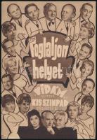 1963 Foglaljon helyet a Vidám és a Kis Színpad előadásaira, kisplakát/nyomtatvány, ofszet, papír, hátoldalán további reklám feliratokkal, 20×14 cm.