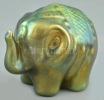 Zsolnay porcelán elefánt, eozin mázas, jelzés nélkül, apró mázrepedésekkel, 8,5x7 cm