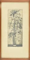 Hertay Mária (1932-2018): Szegfű. Rézkarc, papír, jelzett, üvegezett fa keretben, 40×17 cm