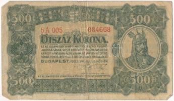 1923. 500K nyomdahely jelöléssel T:III,III- Hungary 1923. 500 Korona with printers mark C:F,VG Adamo K34