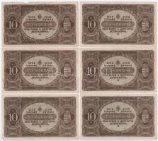 1920. 10K (6x, sorszámkövetők, egy kihagyással: "a 009 081.212 - a 009 081.218" T:I--III k...