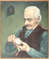 Csóka Béla: Almát hámozó férfi. Olaj,vászon; szignált, léckeretben, 60x50 cm