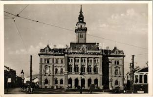 Újvidék, Novi Sad; Városháza, villamos. Keller és Kiss kiadása / town hall, tram