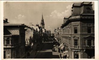 1943 Szabadka, Subotica; Kossuth Lajos utca, Debreceni vendéglő, üzletek / street view, Hungarian restaurant, shops
