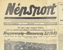 1955 Népsport XI. évf. 234. sz., 1955. nov. 28., a címlapon Magyarország (Aranycsapat) - Olaszország...
