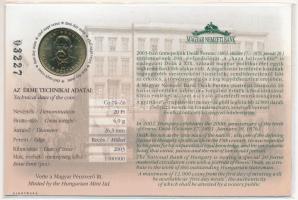 2003. 20Ft "Deák Ferenc" elsőnapi veret, számozott "03227" emléklapon T:1