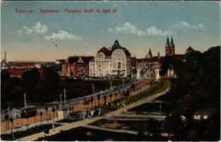 1918 Temesvár, Timisoara; Gyárváros, Hungária fürdő és liget út, villamos / spa, bath, tram (EK)