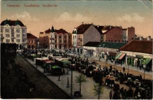 1918 Temesvár, Timisoara; Józsefváros, Scudier tér, piac, üzletek / square, market, shops (EK)