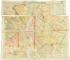 cca 1928 Budapest székesfőváros térképe, 1 : 25.000, M. Kir. Állami Térképészet, 3. kiadás, sérült, szétvált (3 részre)