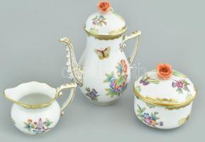 Herendi Viktória mintás, kosaras nyomott porcelán mokkás készlet. Kézzel festett, jelzett, kopásnyom...