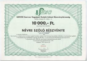 Budapest 1995. "SZEVIKI Szerves Vegyipari Kutató Intézet Részvénytársaság" névre szóló rés...