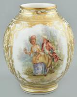 Rokokó jelenetes matricás porcelán váza, kopott, jelzés nélkül, m:10cm