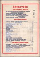 cca 1975 Fodrászati árjegyzék (hatósági árakkal), hajtva, kis sérülésekkel, foltokkal, 41,5x29,5 cm