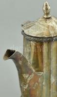 Ezüst (Ag) mokkás készlet porcelán betéttel, jelzett, nettó:983g, m: kanna 16cm, cukortartó 5cm, tej...
