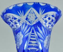 Ezüst (Ag) talpas kék ólomkristály váza, jelzett. m:21cm