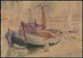 Adámi Sándor (1912 k.-1991): Kikötő, 1943. Akvarell, ceruza, papír, jelzett, 17,5x25 cm
