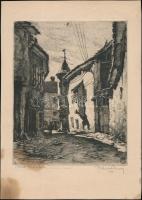 Páris Erzsi (1887-?): Utca Greinban. Rézkarc, papír, jelzett, foltos, 20,5×16,5 cm