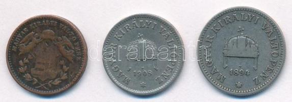 1872KB 1kr Cu "Angyalos címer" + 1894KB 20f Ni + 1908KB 10f Ni T:3-2-
Adamo M4.1, K4, K3