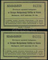 1937 Bp., 2 db szabadjegy az Országos Mezőgazdasági Kiállítás és Vásárra, jó állapotban