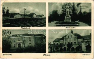 1937 Hatvan, Vasútállomás, Hősök szobra, emlékmű, Városháza, Járásbíróság (EK)