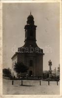 1939 Besenyőtelek, Római katolikus templom, Szentháromság szobor. Kádár fényképész kiadása (fl)