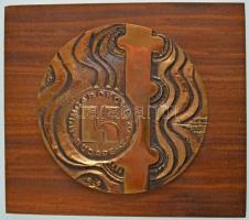 1979. Hungarokorr 79 Budapest egyoldalas, öntött bronz plakett, fa talpon (112mm) T:2