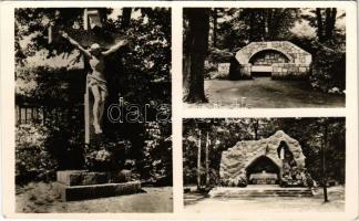 1948 Budapest II. Hűvösvölgy, Magyar Szentföld, Kereszt, Szűz Mária názárethi kútjának másolata, Lourdes-i barlang (EK)