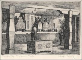Kerti Károly (1917-1986): Nemzetiségi Múzeum, Tata. Rézkarc, papír, jelzett, törésnyommal, 19,5×29 c...