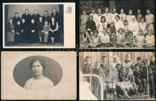 cca 1920-1940 Portrék, csoportképek fotólapokon, 40 db, 9×14 cm
