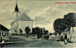 Verpelét (Eger), Fő utca, templom. Baross nyomda kiadása (EK)