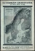 cca 1934 Új térkép-árjegyzék az 1934-1935. évre, Kókai Lajos könyvkereskedés térkép-osztálya, 26 p., fekete-fehér képekkel illusztrált, tűzött papírkötés, kissé sérült, foltos