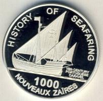 Zaire 1997. 1000NZ Ag "Hajózás története-portugál caravel" T:PP Csak 20.000db!