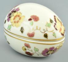 Zsolnay pillangómintás porcelán tojás, kézzel festett, jelzett, hibátlan, 8×11,5×8 cm