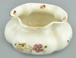 Zsolnay virágmintás kis porcelán kaspó, kézzel festett, jelzett, hibátlan, 12x12x6,5 cm