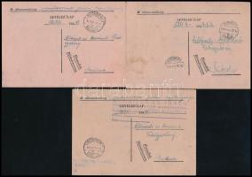 1949 A M. államrendőrség mezőkövesdi/mezőkeresztesi járási kapitánysága levelezőlapjára írt 3 db hiv...