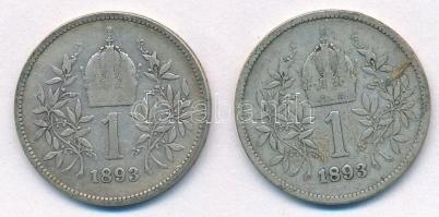 Ausztria 1893. 1K Ag Ferenc József (2x) T:3 Austria 1893. 1 Corona Ag Franz Joseph (2x) C:F Krause KM#2804