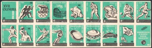 1960 Római olimpia, vágatlan gyufacímkék ívben, 18 db