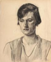 Undi jelzéssel: Női portré. Ceruza, papír, lapszéli apró szakadásokkal, 45×37,5 cm