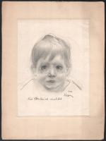 Olvashatatlan jelzéssel: Kislány portréja, 1930. Ceruza, papír, lap teteje kartonra kasírozva, 22×16,5 cm