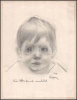 Olvashatatlan jelzéssel: Kislány portréja, 1930. Ceruza, papír, lap teteje kartonra kasírozva, 22×16...