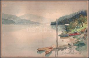 H monogram jelzéssel: Millstatti tó, 1896. Akavrell, papír, paszpartuban, 16×24,5 cm