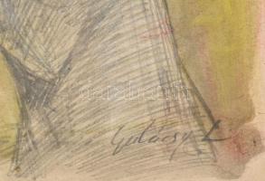 Gulácsy L jelzéssel: Kerti séta. Akvarell, ceruza, karton, bal szélén ragasztás nyomaival, foltos, h...